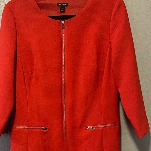 Ann Taylor 3/4” Sleeve Zip Front Knit Shift Red Dress - Picture 5 of 6